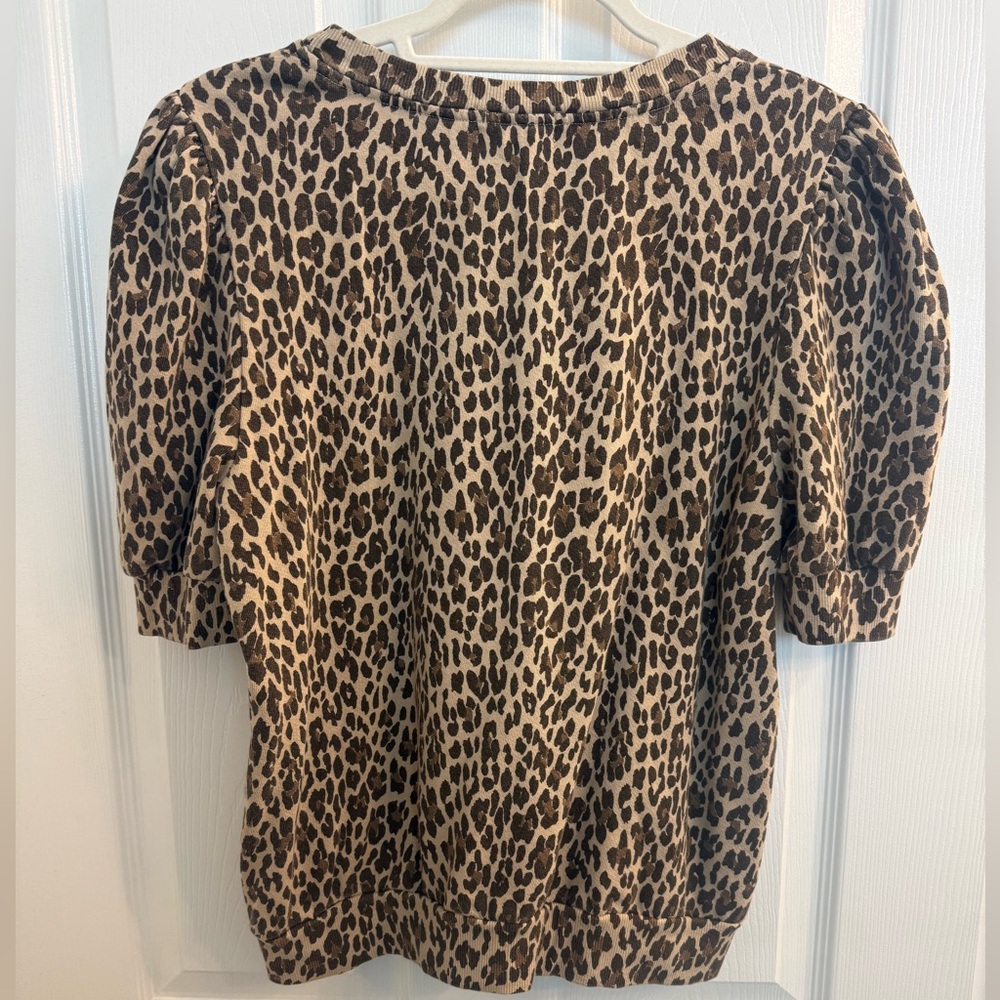 Anthropologie T.La Leopard Print Puff Sleeve Top - Tan & Black - Picture 3 of 6